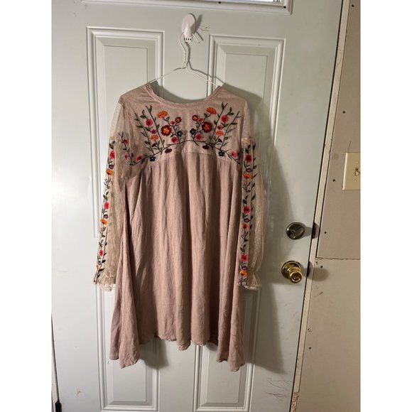 Oddy woman’s beige lined long sleeved embroidered dress size small. - Picture 1 of 7